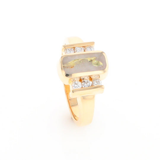 Gold Quartz Ring Oval Inlaid Design with .24ctw Round Diamonds