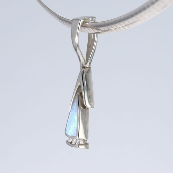 Opal Pendant Triangle Inlaid Design with .06ctw Round Diamonds