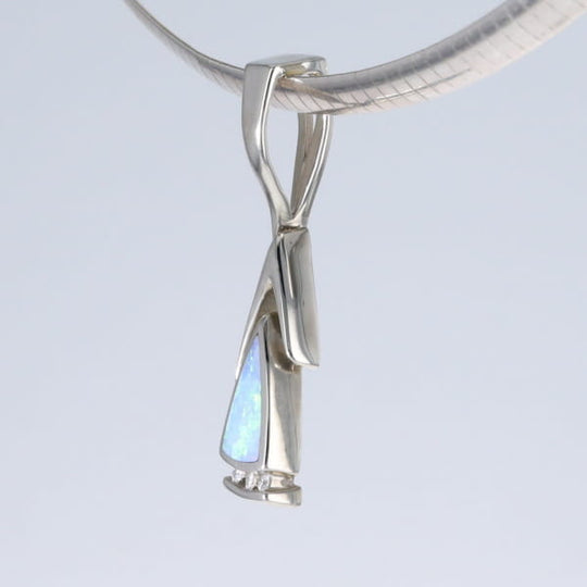 Opal Pendant Triangle Inlaid Design with .06ctw Round Diamonds