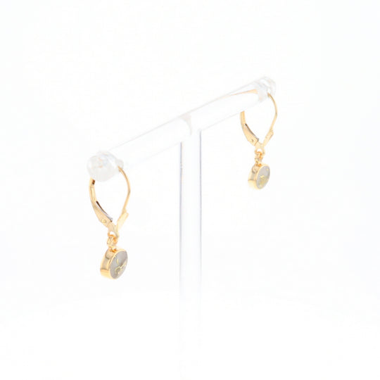 Gold Quartz Earrings Round Inlaid Design Lever Backs