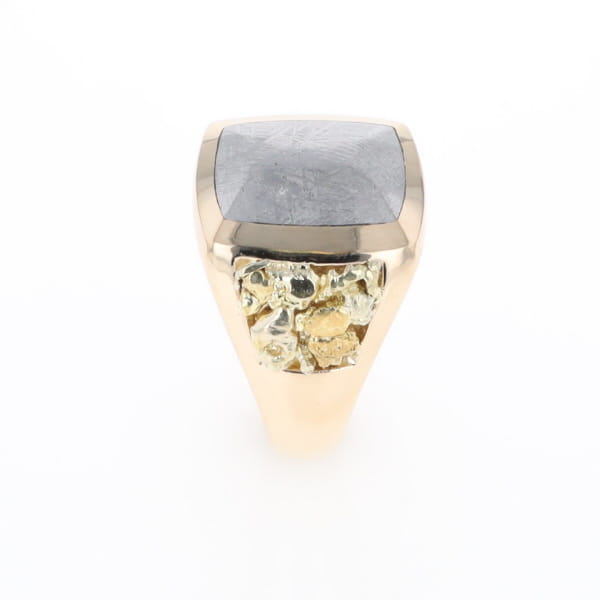 Meteorite Ring Double Side Natural Nuggets Rectangle Inlaid Center