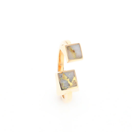 Gold Quartz Ring Wrap Double Square Inlaid Design