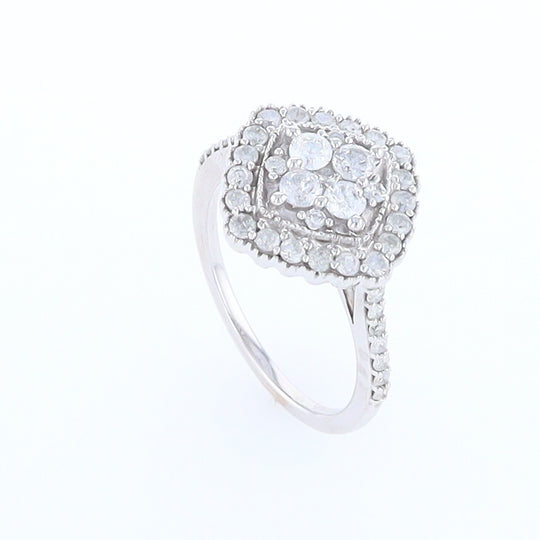 Square Diamond Cluster Milgrain Ring White Gold