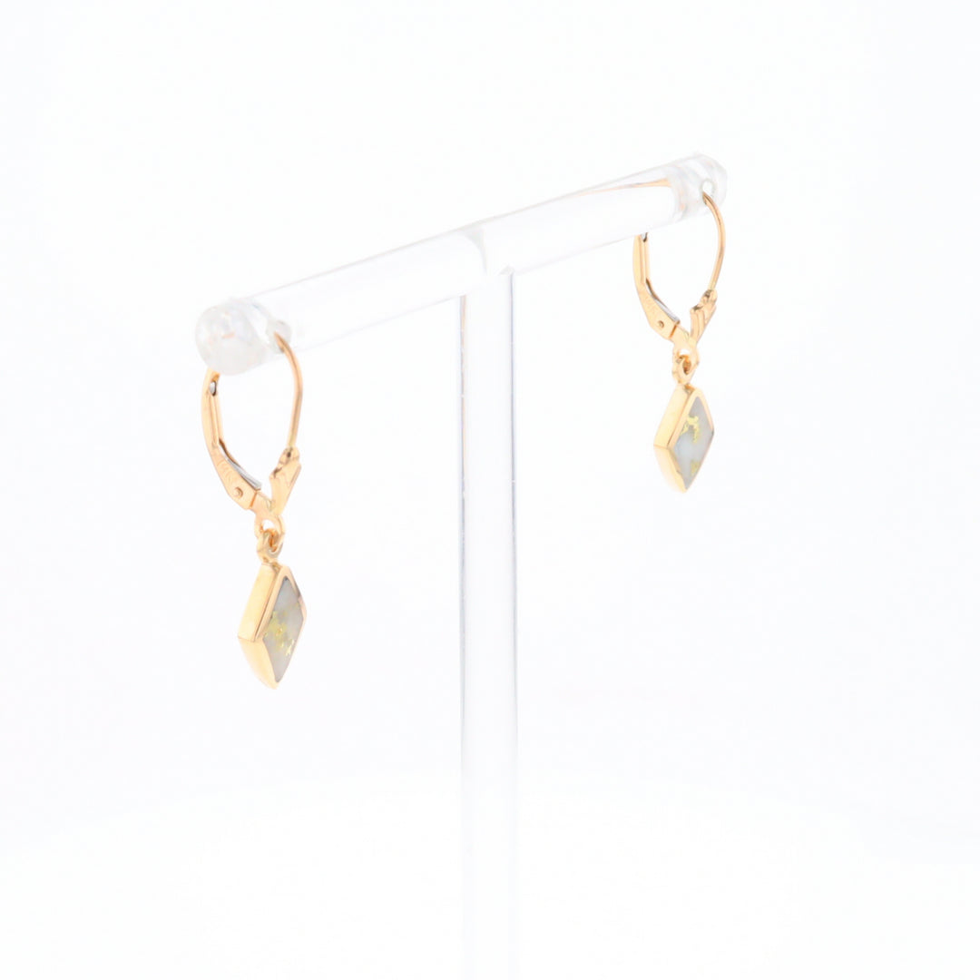 Gold Quartz Earrings Diamond Shape Inlaid Lever Backs G1