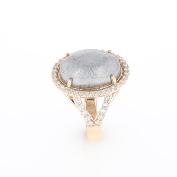 Meteorite Ring Oval Cabochon 0.65ctw Round Diamonds Halo