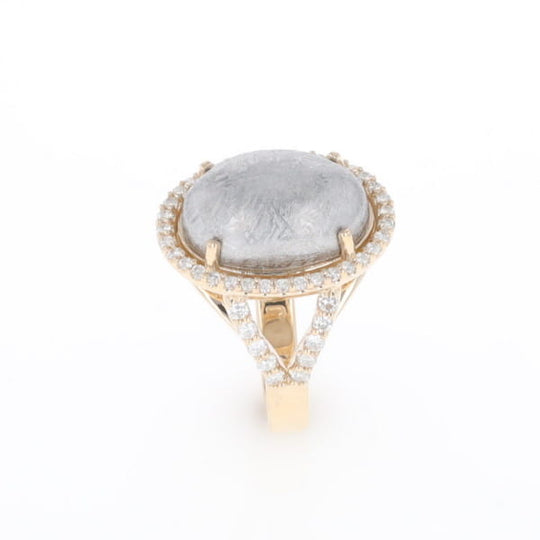 Meteorite Ring Oval Cabochon 0.65ctw Round Diamonds Halo
