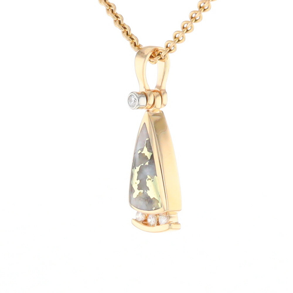 Gold Quartz Triangle Inlaid Pendant with 0.08ctw Diamonds - G2