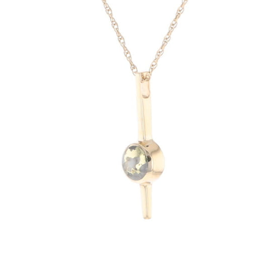 Gold Quartz Necklace Bar Design Round Fine Quality Inlaid Pendant