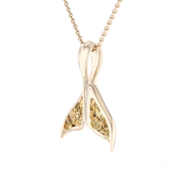 Whale Tail Natural Gold Nuggets Inlaid Pendant XL