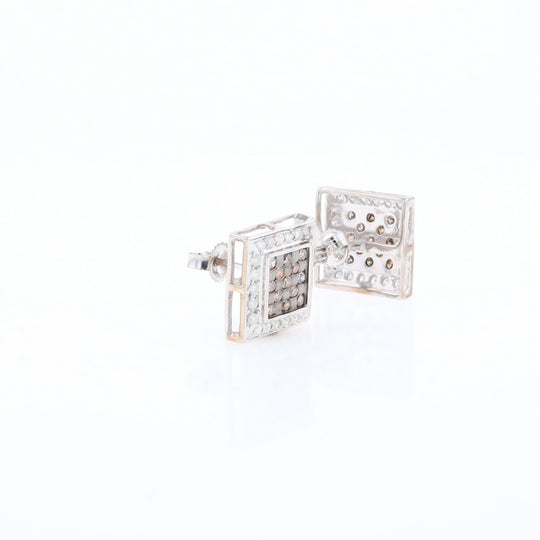 Square White & Chocolate Diamond Earrings