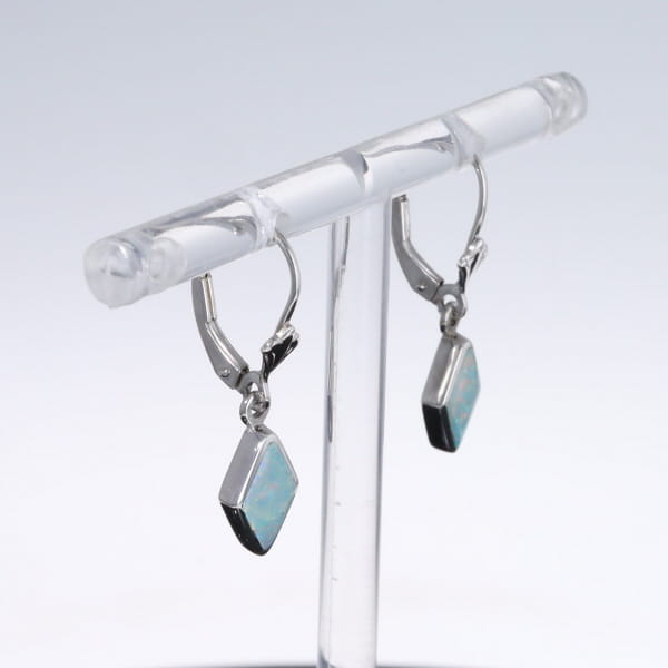 Opal Earrings Diamond Shape Inlaid Design Lever Backs