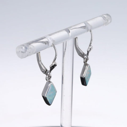 Opal Earrings Diamond Shape Inlaid Design Lever Backs
