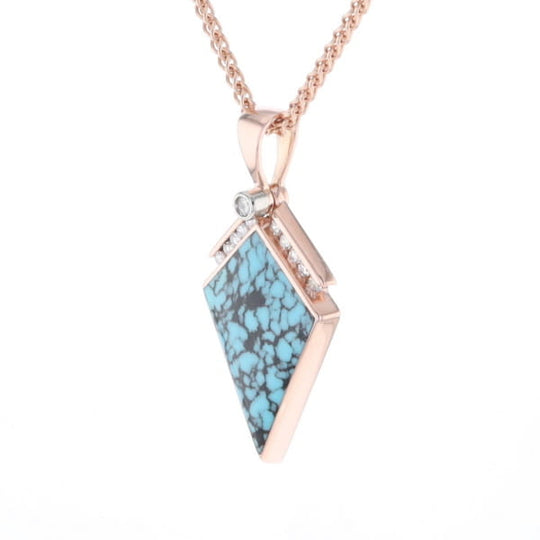 Turquoise Kite Shaped Inlaid Pendant with 0.19ctw Diamonds
