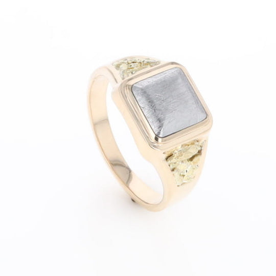 Meteorite Ring Square Inlaid Center Design with Natural Nugget Sides