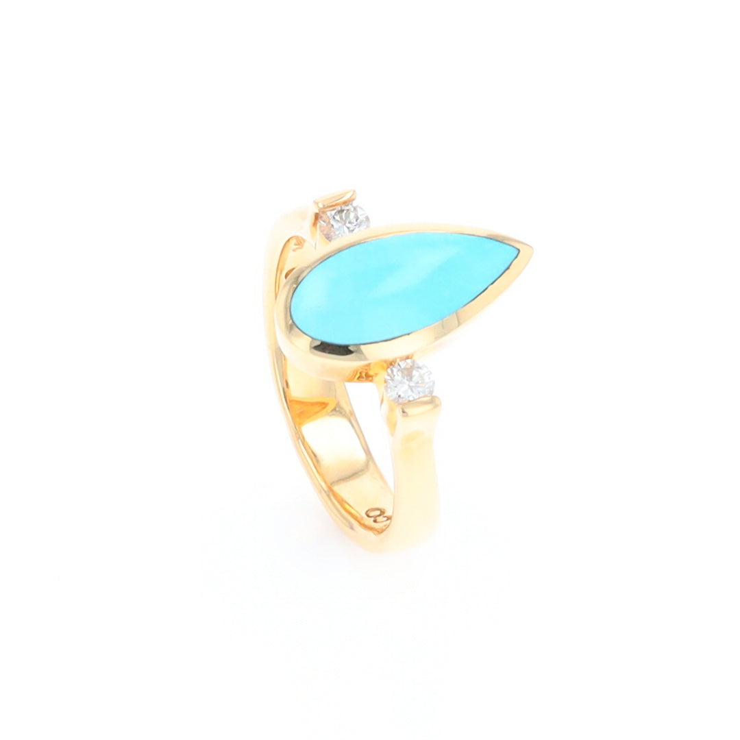 Natural Sleeping Beauty Turquoise Ring Pear Shape Inlaid .18ctw Diamonds