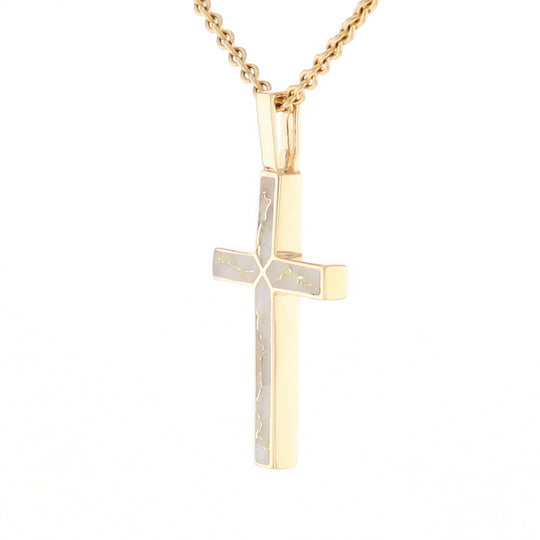 Gold Quartz Pendant 4 Section Inlaid Cross Pendant