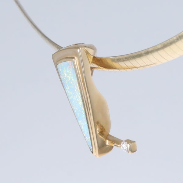 Opal Pendant Triangle Inlaid Design with .06ct Round Diamond