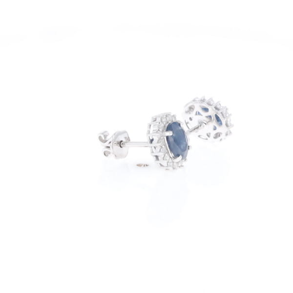 Oval Blue Sapphire Earrings With Halo