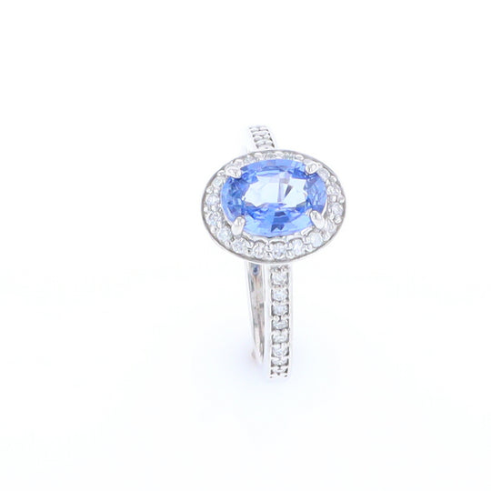 Oval Ceylon Sapphire with Diamond Halo Ring