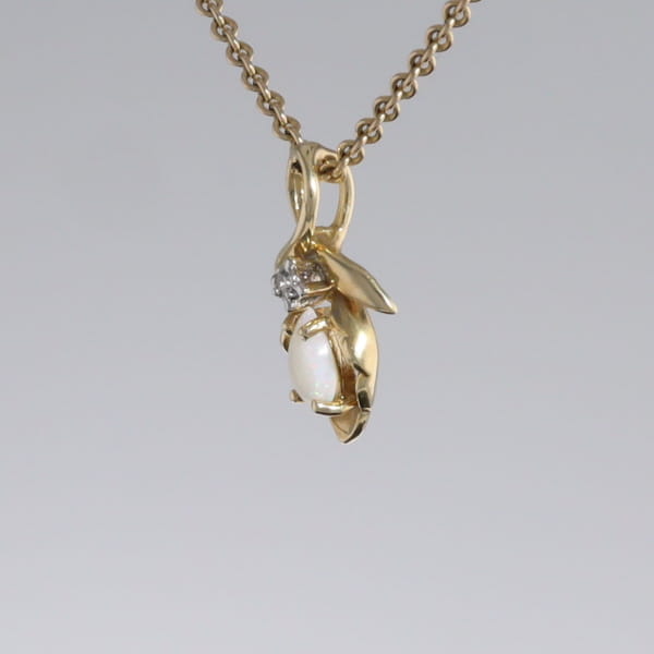 Pear-leaf Opal and Diamond Pendant