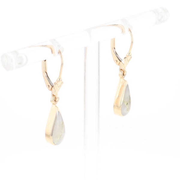 Gold Quartz Earrings Tear Drop Inlaid Lever Backs - G2