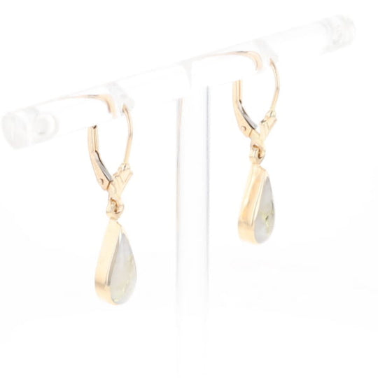 Gold Quartz Earrings Tear Drop Inlaid Lever Backs - G2
