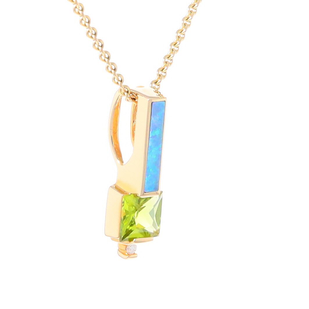 Opal Pendant Rectangle Inlaid with Peridot and .03ctw Round Diamond