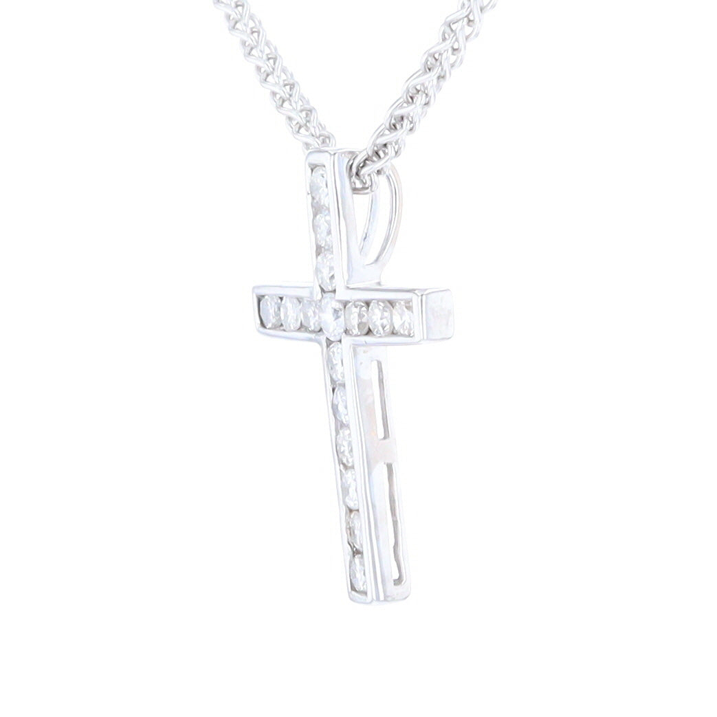 Channel Set Diamond Cross Pendant