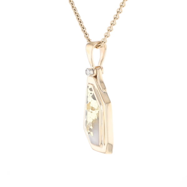 Gold Quartz Necklace .02ct Diamond Geometric Inlaid Design Pendant