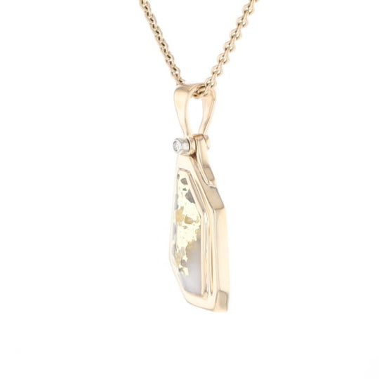 Gold Quartz Necklace .02ct Diamond Geometric Inlaid Design Pendant