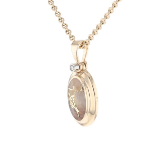 Gold Quartz Oval Inlaid Pendant with .02ct Diamond