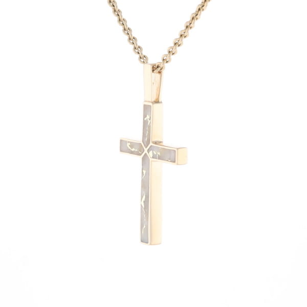 Gold Quartz Pendant 4 Section Inlaid Cross Pendant