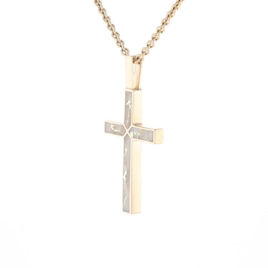 Gold Quartz Pendant 4 Section Inlaid Cross Pendant