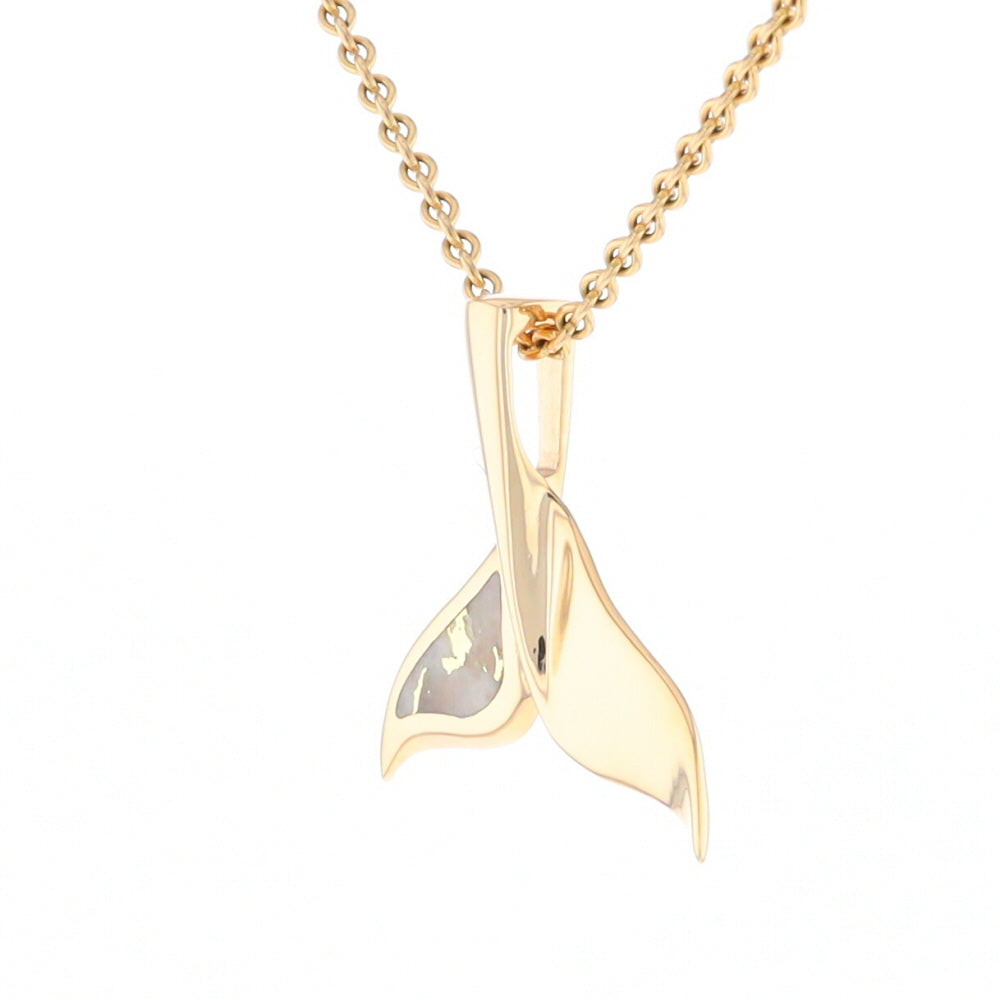 Whale Tail Necklaces Single Sided Gold Quartz Inlaid Sea life Pendant