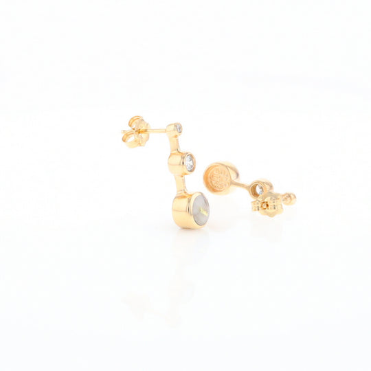 Gold Quartz Round Inlay with Diamond Accents Stud Earrings G2