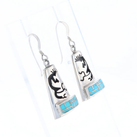 Turquoise Triangular Kokopelli Dangle Earrings