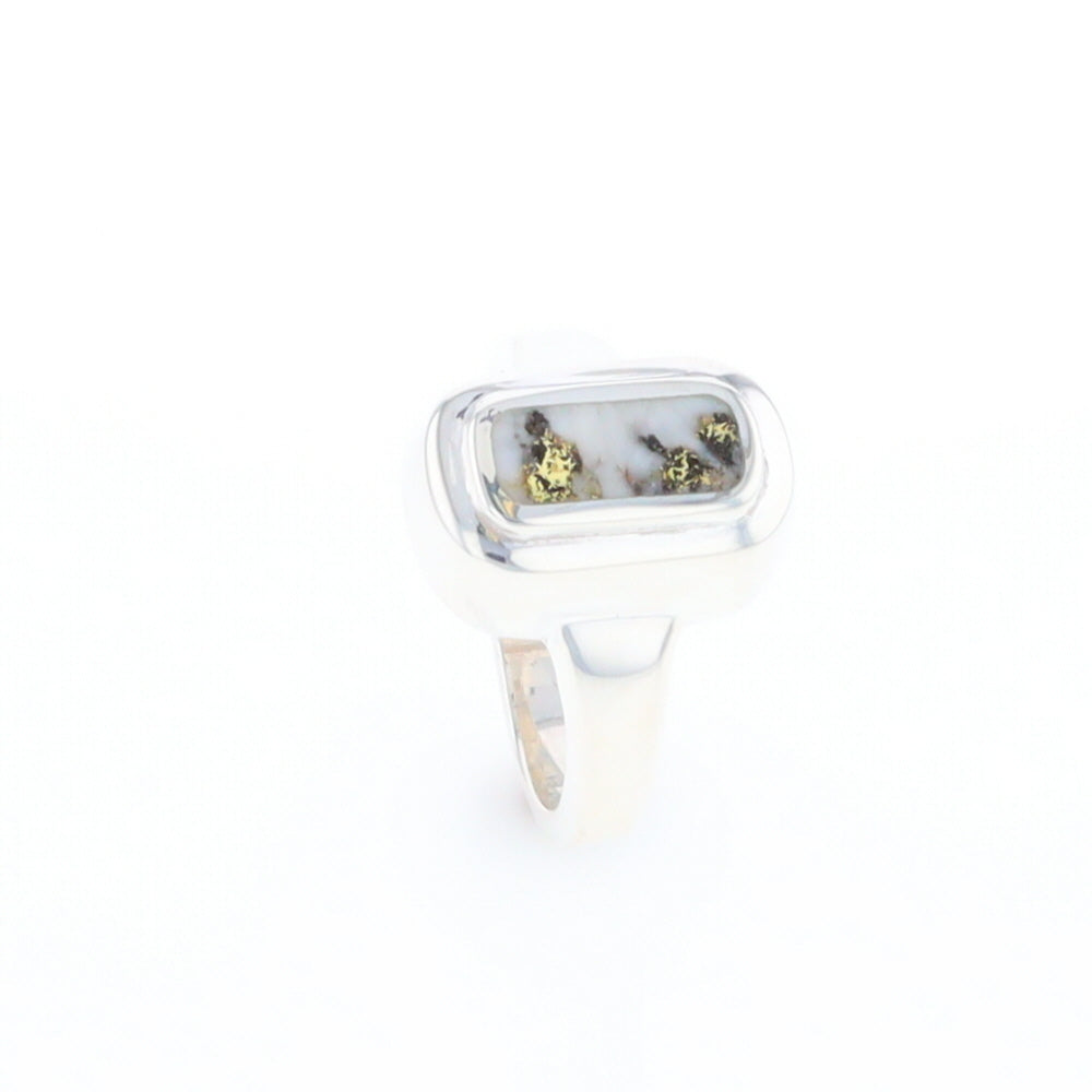 Sterling Silver Gold Quartz Inlaid Rectangular Ring - G3