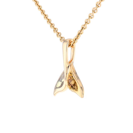 Small Whale Tail Gold Quartz and Gold Nugget Pendant