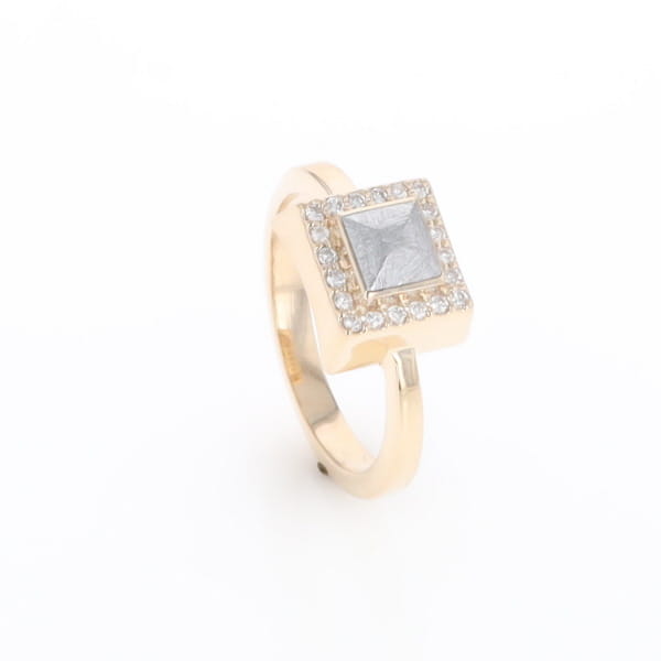 Meteorite Ring Square Inlaid Halo .14ctw Diamonds Design