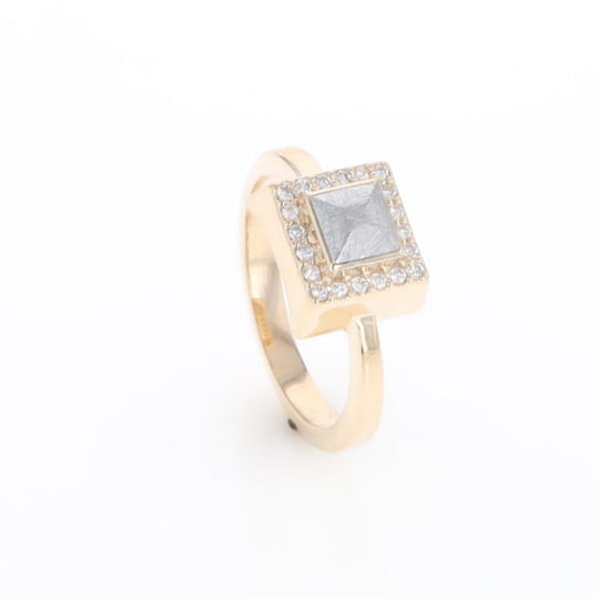 Meteorite Ring Square Inlaid Halo .14ctw Diamonds Design
