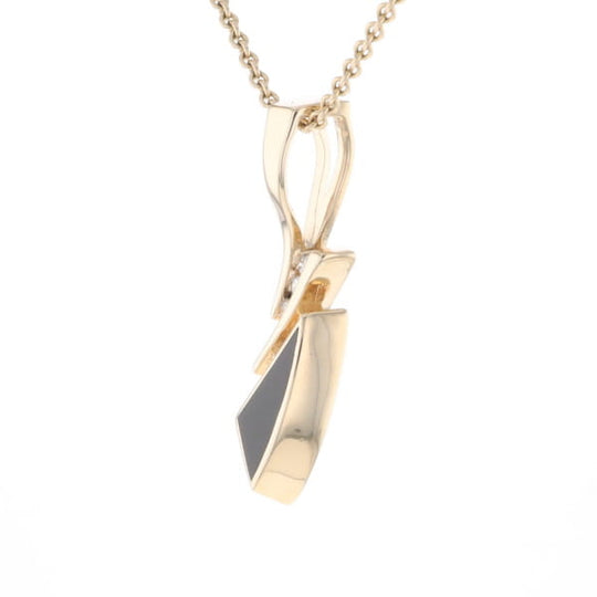 Retro Style Triangular Onyx Inlaid Pendant with .07ctw Diamonds