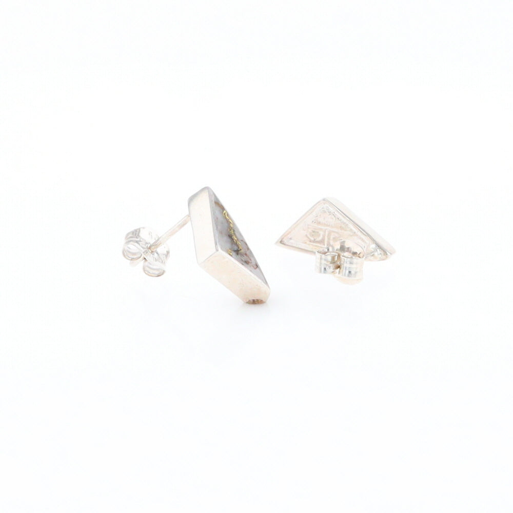 Sterling Silver Gold Quartz Inlaid Triangle Stud Earrings - G3