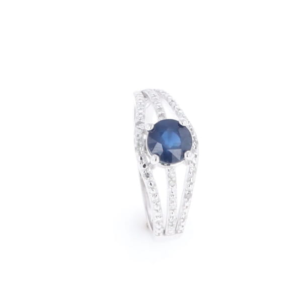 Blue Sapphire Triple Shank Ring With Accent Diamonds