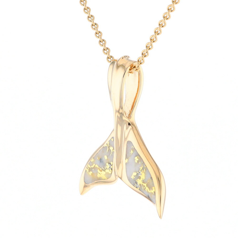 Whale Tail Necklaces Natural Gold Quartz Inlaid Sea Life Pendant