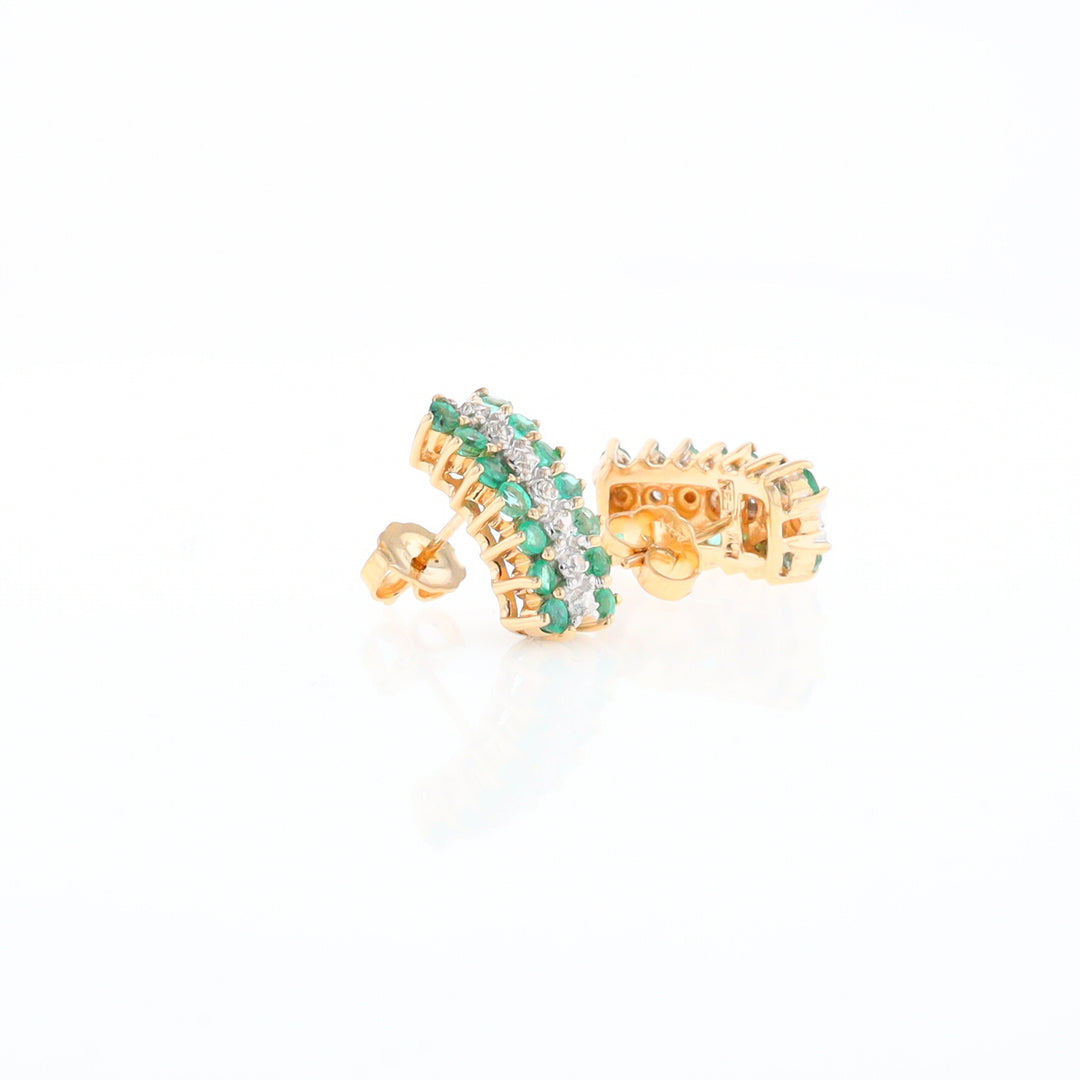 Three-Row Drop Emerald and Diamond Earrings