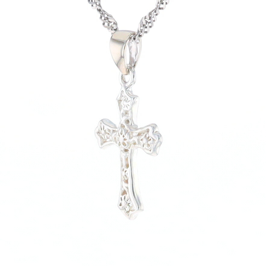 Sterling Silver Flower Cross Pendant