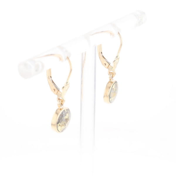 Gold Quartz Earrings Round Inlaid Design Lever Backs