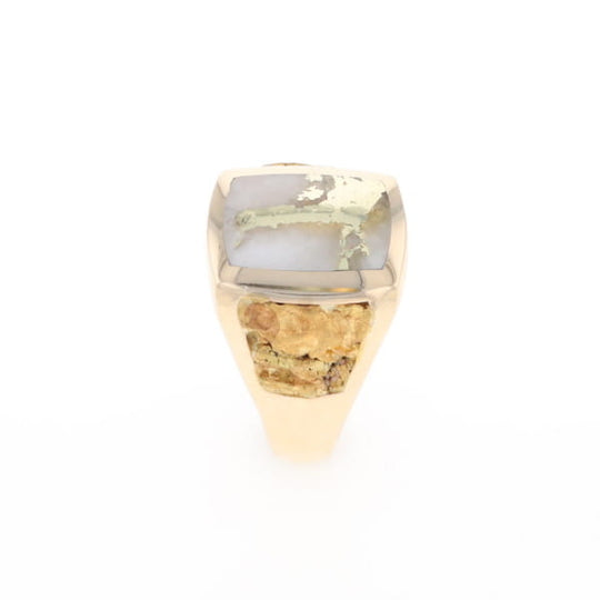 Gold Quartz Ring Double Side Natural Nuggets Rectangle Inlaid Center G1
