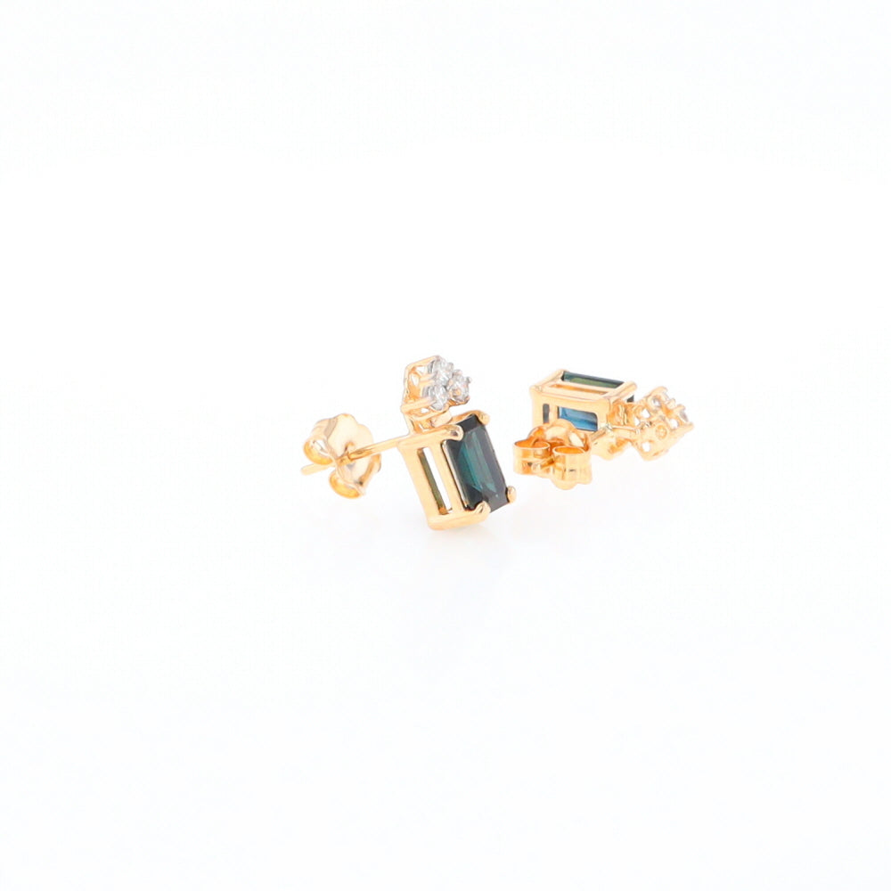 Rectangle Blue Sapphire Stud Earrings