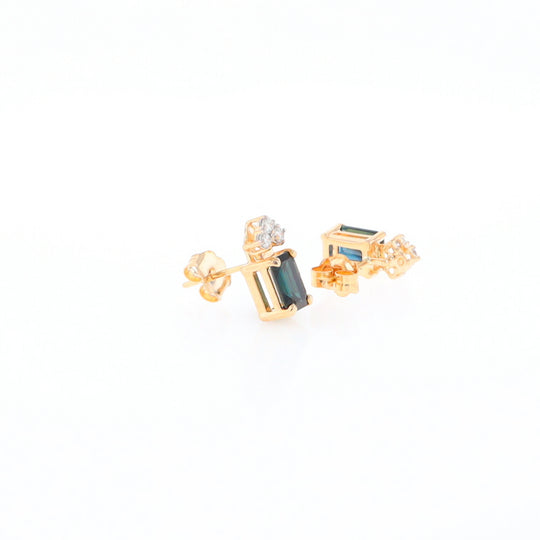 Rectangle Blue Sapphire Stud Earrings